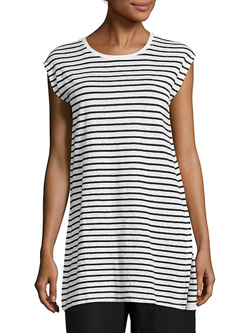 Eileen Fisher - Striped Cap-Sleeve Organic Linen Tunic