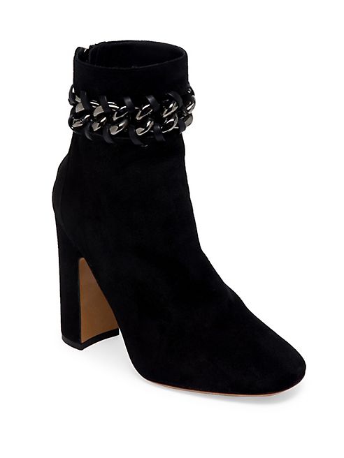 Valentino - Metal-Weave Suede Block Heel Booties