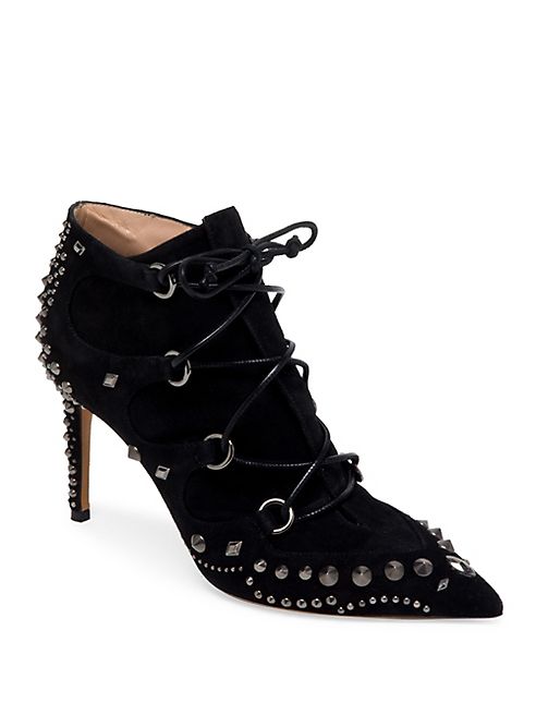 Valentino - Pebbles Studded Suede Lace-Up Pumps