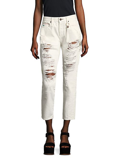 Tortoise - Savanna Embroidered Distressed Straight-Leg Jeans