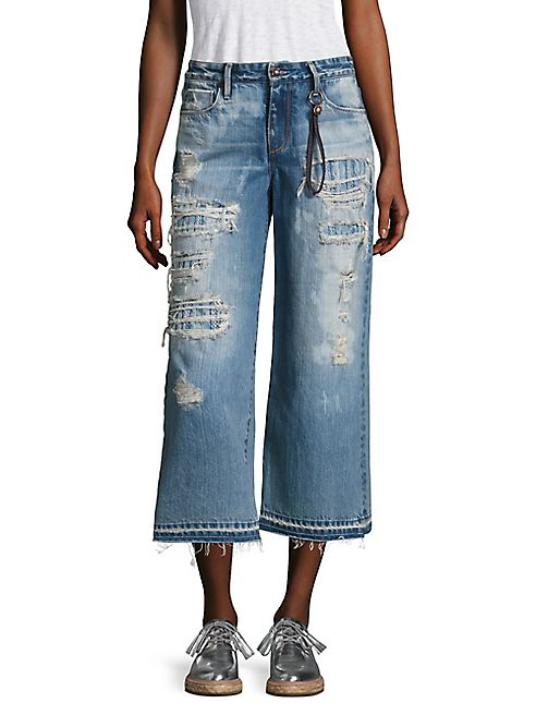 Tortoise - Distressed Cropped Wide-Leg Jeans