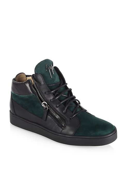 Giuseppe Zanotti - Double-Zip Leather & Suede Mid-Top Sneakers