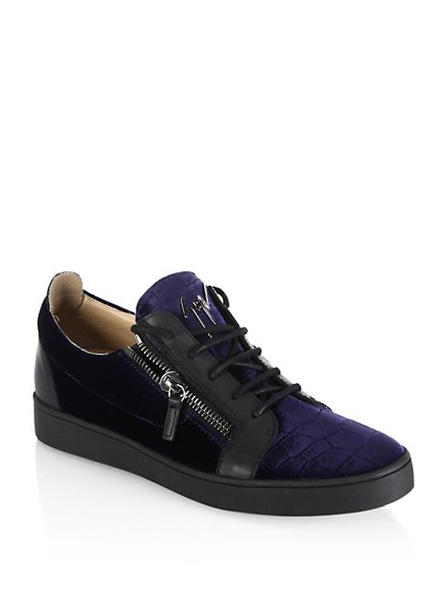 Giuseppe Zanotti - Low Velvet Croc Space Leather Sneakers