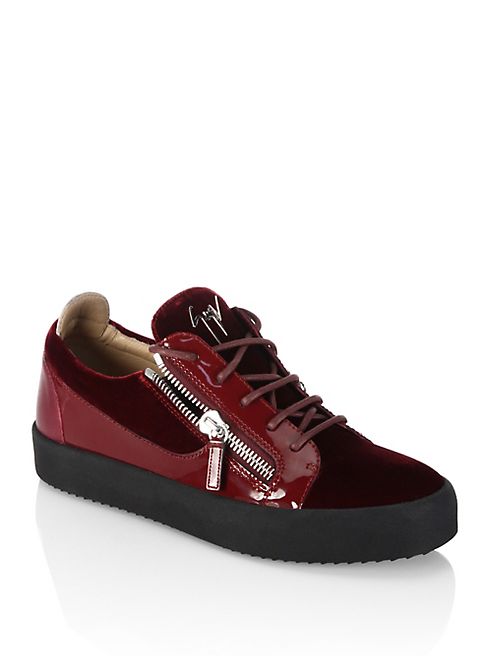 Giuseppe Zanotti - Low Velvet Amaranto Leather Sneakers