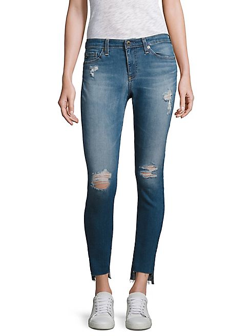 AG - Middi Distressed Step Hem Ankle Skinny Jeans