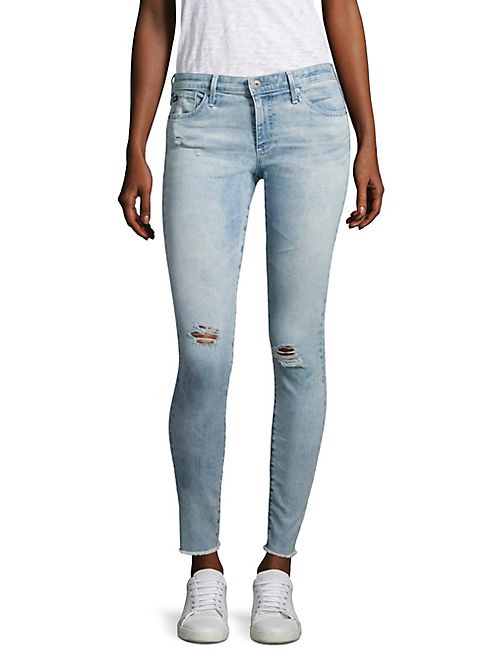 AG - Distressed Frayed Hem Legging Ankle Jeans