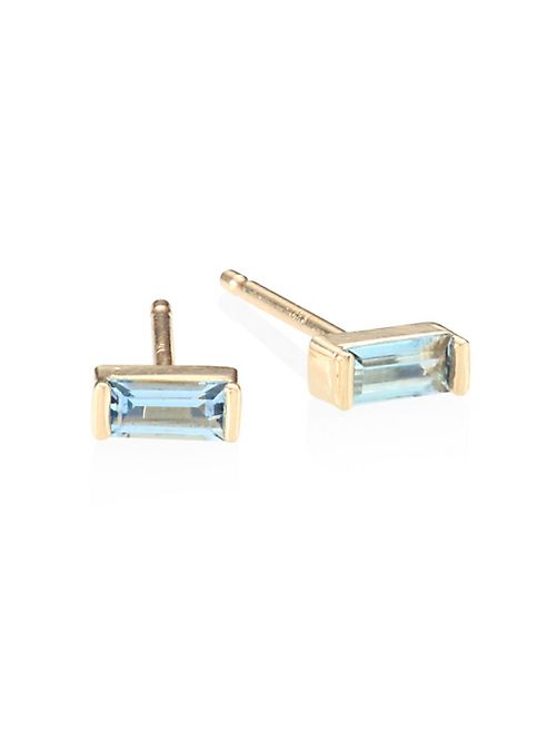 Zoe Chicco - Aquamarine & 14K Yellow Gold Baguette Stud Earrings