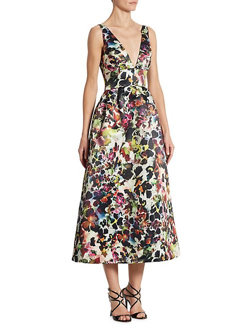 ML Monique Lhuillier - Floral-Print V-neck Dress