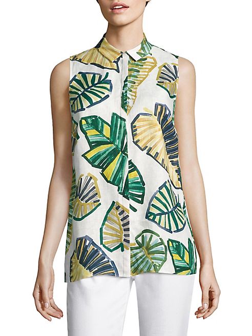 Lafayette 148 New York - Justin Palm-Print Linen Blouse