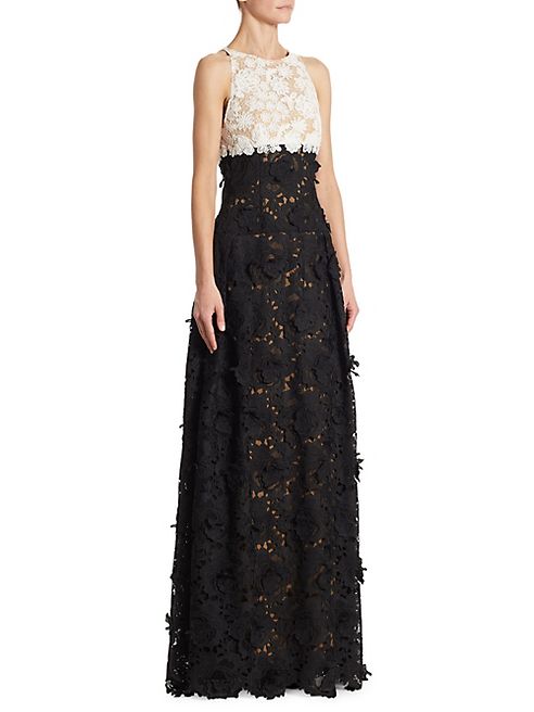 ML Monique Lhuillier - Colorblock Lace Trimmed Gown