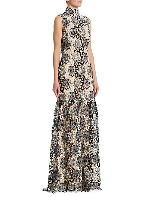 ML Monique Lhuillier - Mockneck Lace Trumpet Gown