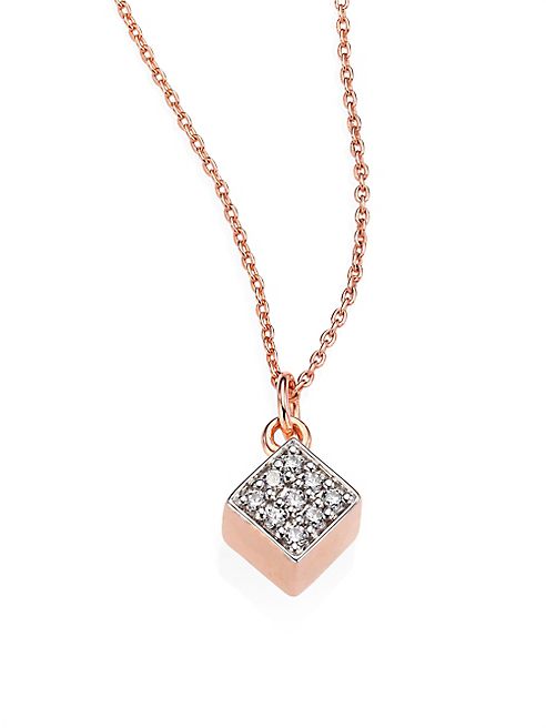 GINETTE NY - Ever Mini Diamond & 18K Rose Gold Square Pendant Necklace