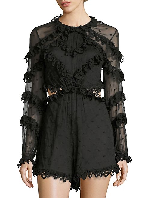 Zimmermann - Divinity Scallop Ruffle Side Cutout Silk Romper