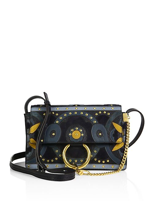 Chloé - Small Faye Flower Studded Leather & Suede Shoulder Bag