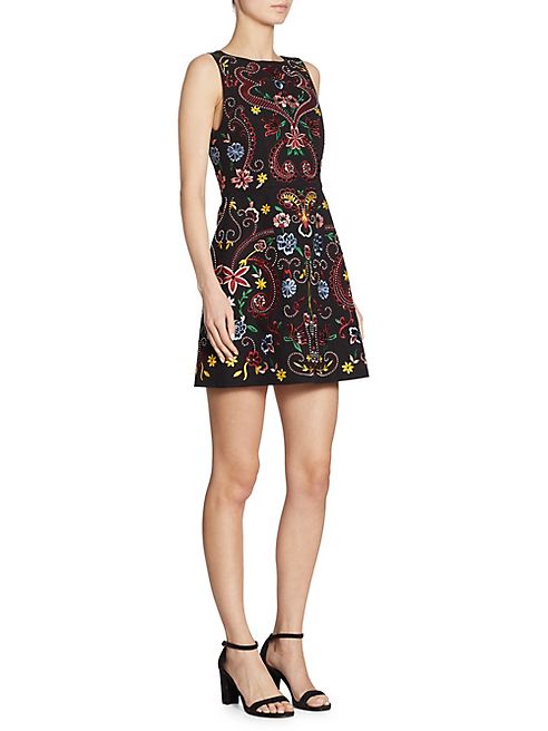 Alice + Olivia - Lindsey Embroidered A-Line Dress