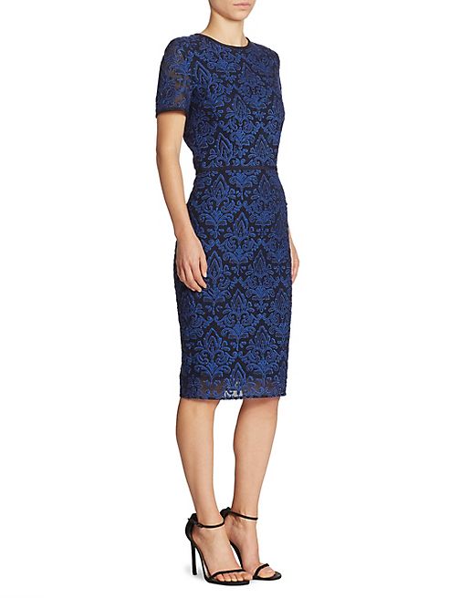 St. John - Embroidered Mesh Sheath Dress