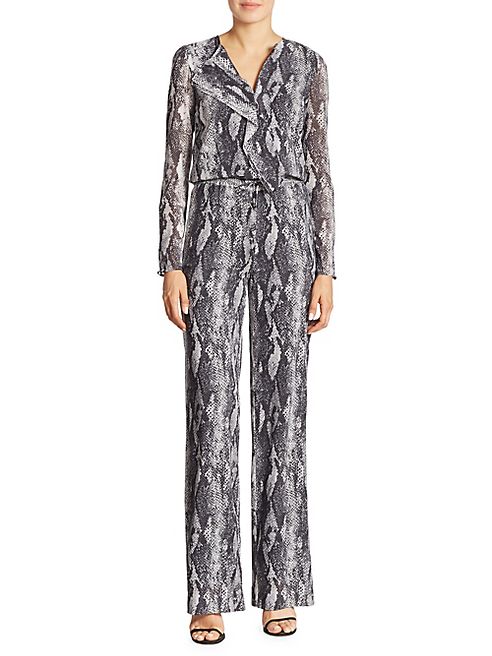 St. John - Ruffled Snakeskin-Print Silk Jumpsuit