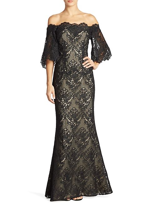 Basix Black Label - Dolmain Off-the-Shoulder Lace Gown