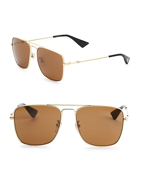 Gucci - 55MM Square Aviator Sunglasses