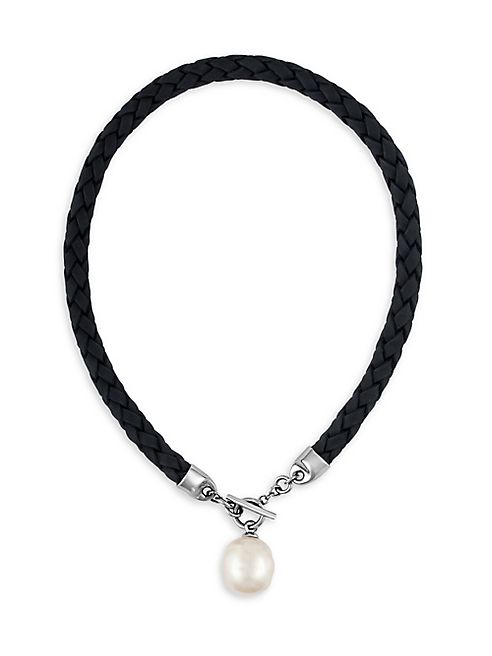 Majorica - 16MM White Baroque Pearl & Braided Leather Toggle Necklace