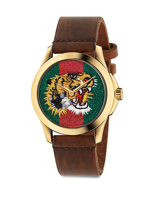 Gucci - Le Marché Des Merveilles Tiger Yellow Goldtone PVD & Leather Strap Watch