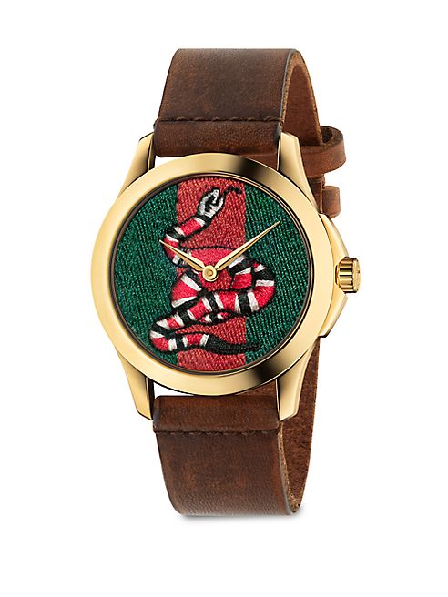 Gucci - Le Marché Des Merveilles Snake Yellow Goldtone PVD & Leather Strap Watch