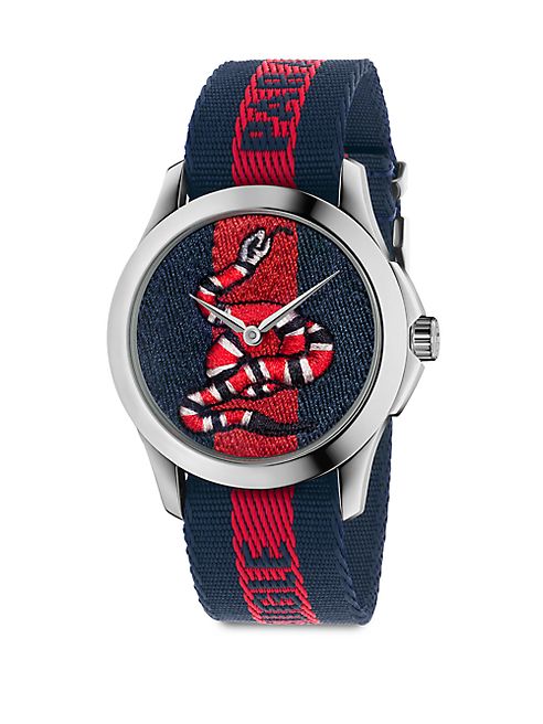 Gucci - Le Marché Des Merveilles Snake Stainless Steel & Striped Nylon Strap Watch