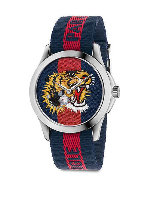 Gucci - Le Marché Des Merveilles Tiger Stainless Steel & Striped Nylon Strap Watch