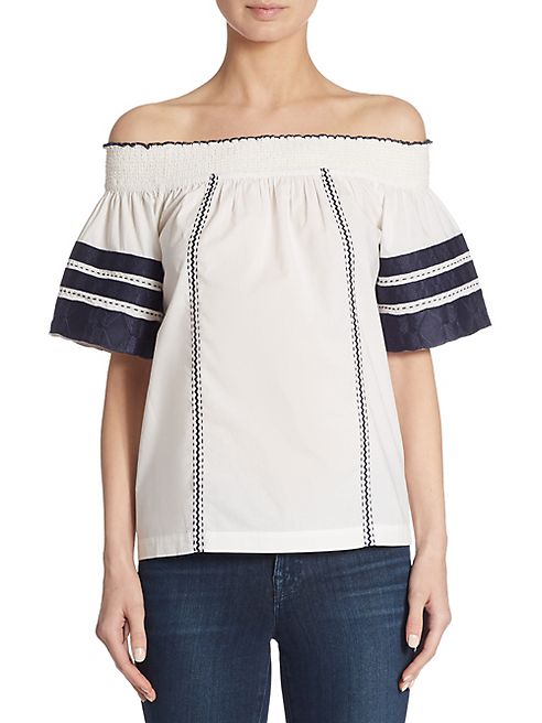 Tory Burch - Portia Embroidered Off-the-Shoulder Top