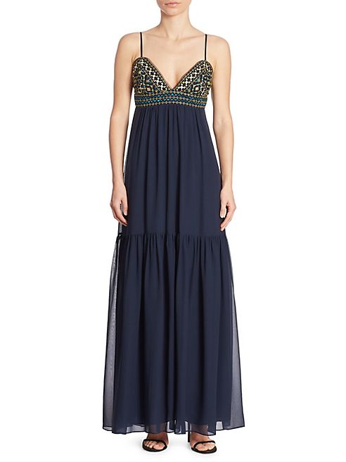 BCBGMAXAZRIA - Embroidered Empire Waist Gown