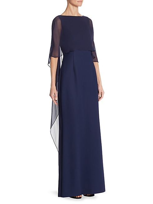 Teri Jon by Rickie Freeman - Scuba Gown Silk Chiffon Overlay Dress