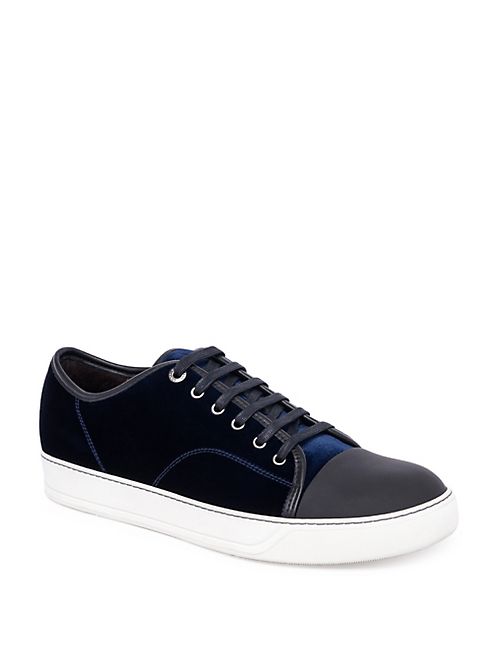 Lanvin - Velvet & Leather Low-Top Sneakers