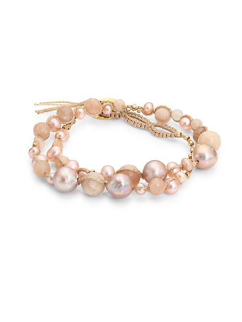 Chan Luu - 4-8MM Pink Pearl & Sunstone Double-Wrap Bracelet