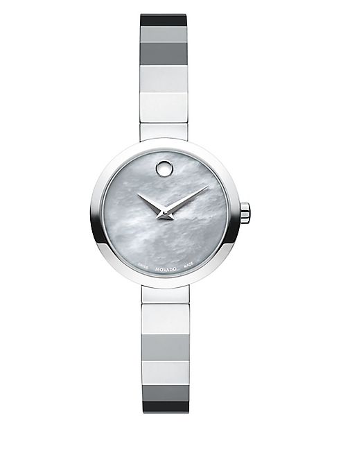 Movado - Novella Grey Mother-Of-Pearl & Stainless Steel Bracelet Watch