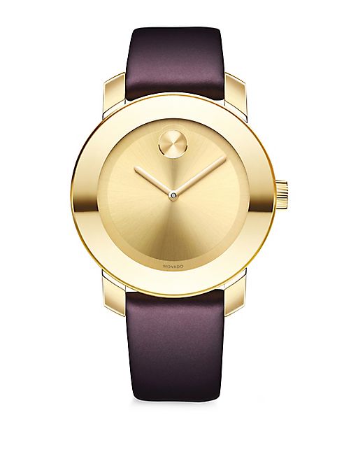 Movado - Bold Goldtone Stainless Steel & Burgundy Leather Strap Watch