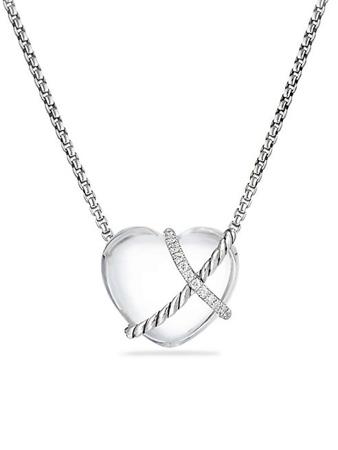 David Yurman - Le Petit Coeur Sculpted Heart Chain Necklace with Crystal and Diamonds