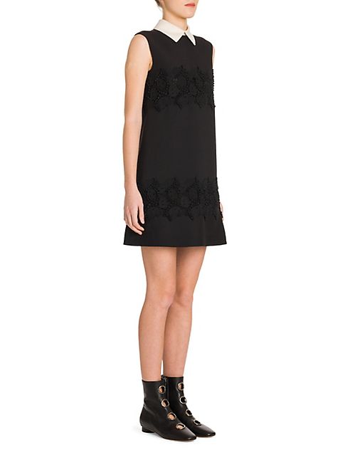 Valentino - Contrast Collar Lace-Inset Shift Dress