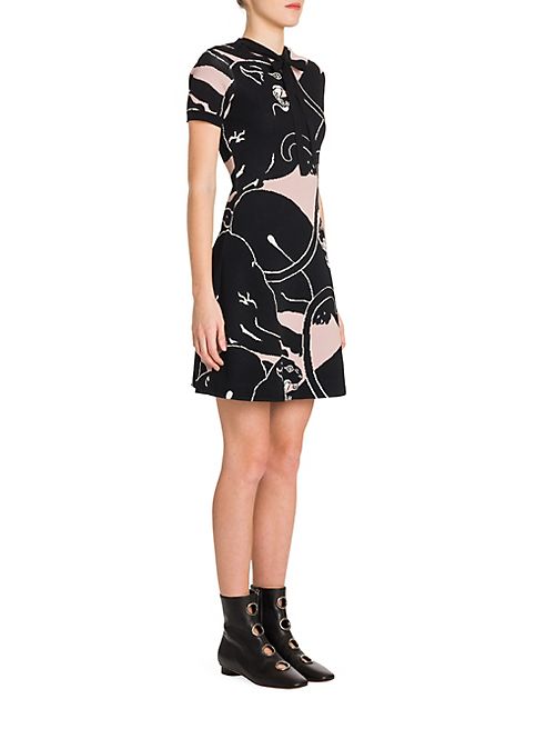 Valentino - Panther Knit Tie-Neck Dress