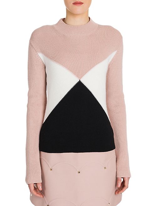 Valentino - Ribbed Geometric Virgin Wool Sweater