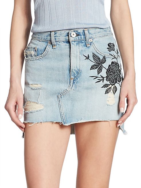 rag & bone/JEAN - Dive High-Waist Embroidered Denim Skirt