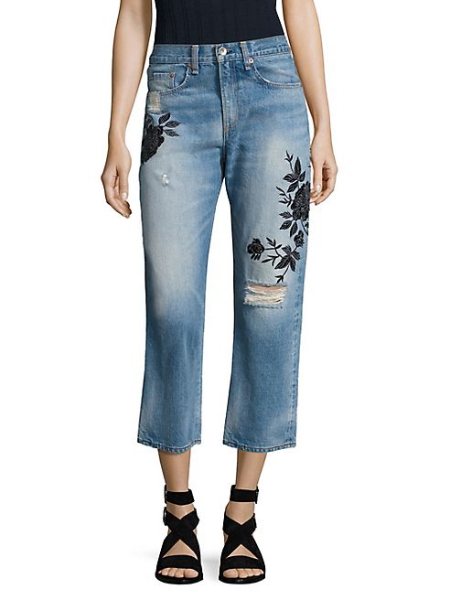 rag & bone/JEAN - Marilyn Embroidered High-Rise Cropped Straight-Leg Jeans/Ramona