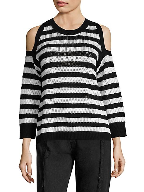 rag & bone/JEAN - Tracey Striped Cold-Shoulder Cotton Sweater