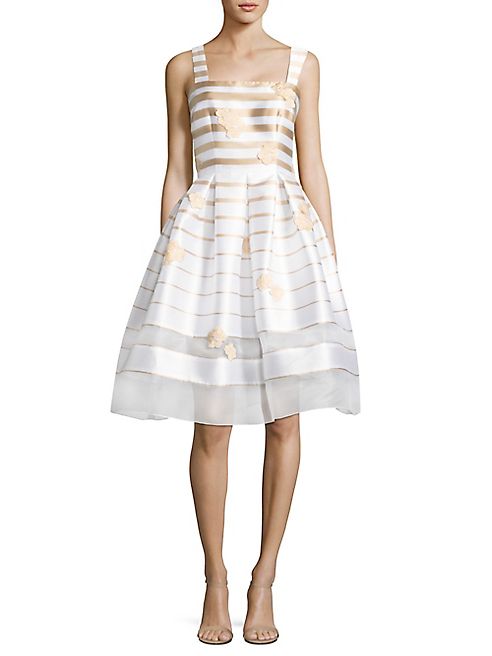 Carmen Marc Valvo - Embellished Striped Fit-&-Flare Dress