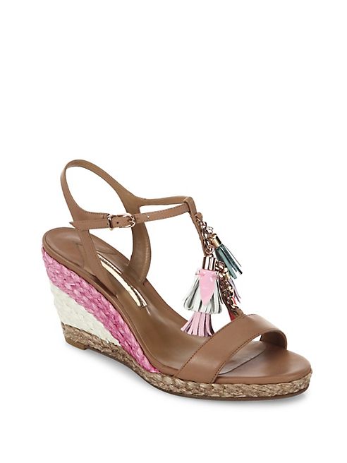 Sophia Webster - Lucita Tassel Leather T-Strap Espadrille Wedge Sandals