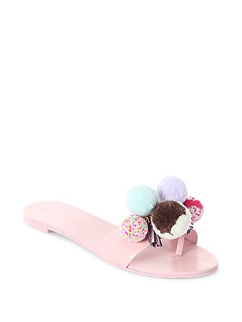 Sophia Webster - Jada Pom-Pom Patent Leather Slides