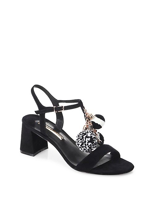 Sophia Webster - Juno Pom-Pom Suede T-Strap Block Heel Sandals