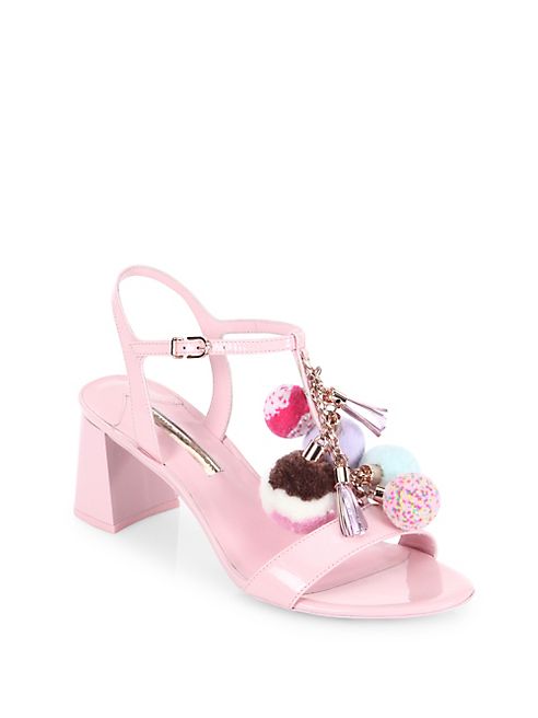 Sophia Webster - Juno Pom-Pom Patent Leather T-Strap Block Heel Sandals