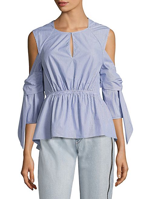 3.1 Phillip Lim - Striped Cold-Shoulder Peplum Shirt