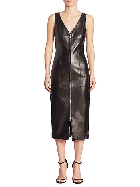 Michael Kors Collection - Leather Zip-Front Dress