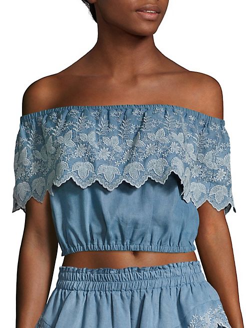 LOVESHACKFANCY - Tori Off-the-Shoulder Crop Top